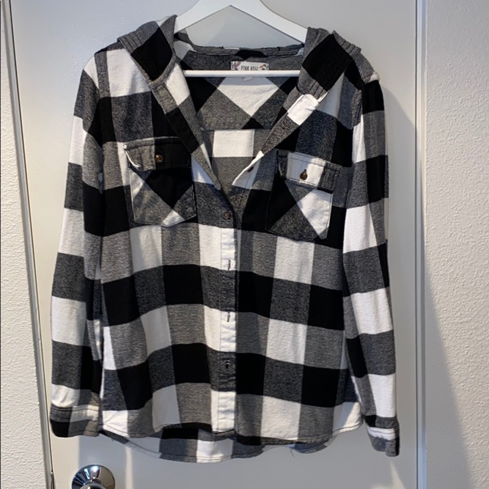 Pink Rose hooded button down flannel
